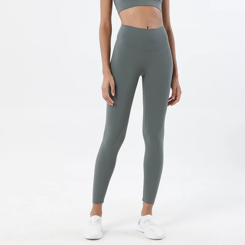 Nylon Tights Yoga Women'S Pants Leggings Gym Fitness No T Line High Waist Hidden Pocket Solid Color Sports Pants 42 Color