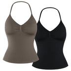 DENFY Impact Longline Strappy Top Fitness Gymwear Women Impact Longline Halter Tops Sportswear Workout Longline Tank Top Compression Gym