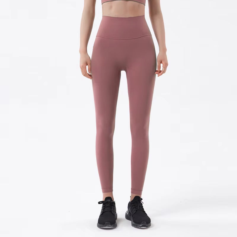 Nylon Tights Yoga Women'S Pants Leggings Gym Fitness No T Line High Waist Hidden Pocket Solid Color Sports Pants 42 Color