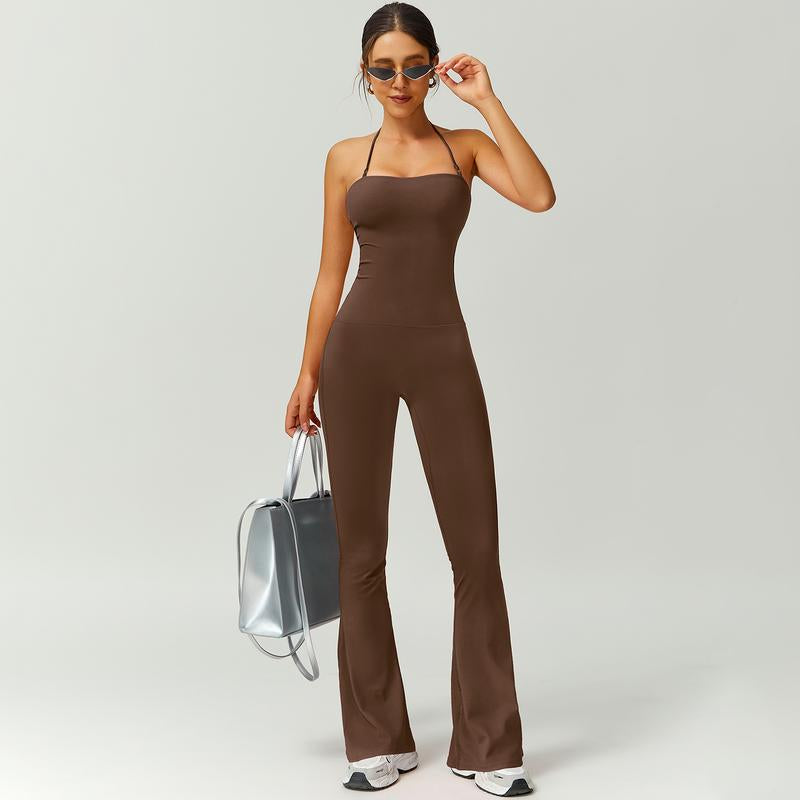 Timeoff Women'S Halter Neck Bodycon Flared Leg Jumpsuit – Stylish & Comfortable for Fitness & Fashion,Stylish & Comfortable Athleisure Outfit, Butt Lifting, High Waist Workout Gym Clothing Stretchable Activewear,Jumpsuit Women