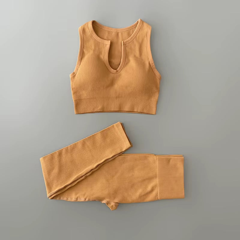 Seamless Yoga Set Ribbed Workout Outfits for Women 2/4 Piece Sport Bra High Waist Shorts Yoga Leggings Sets Fitness Gym Clothing