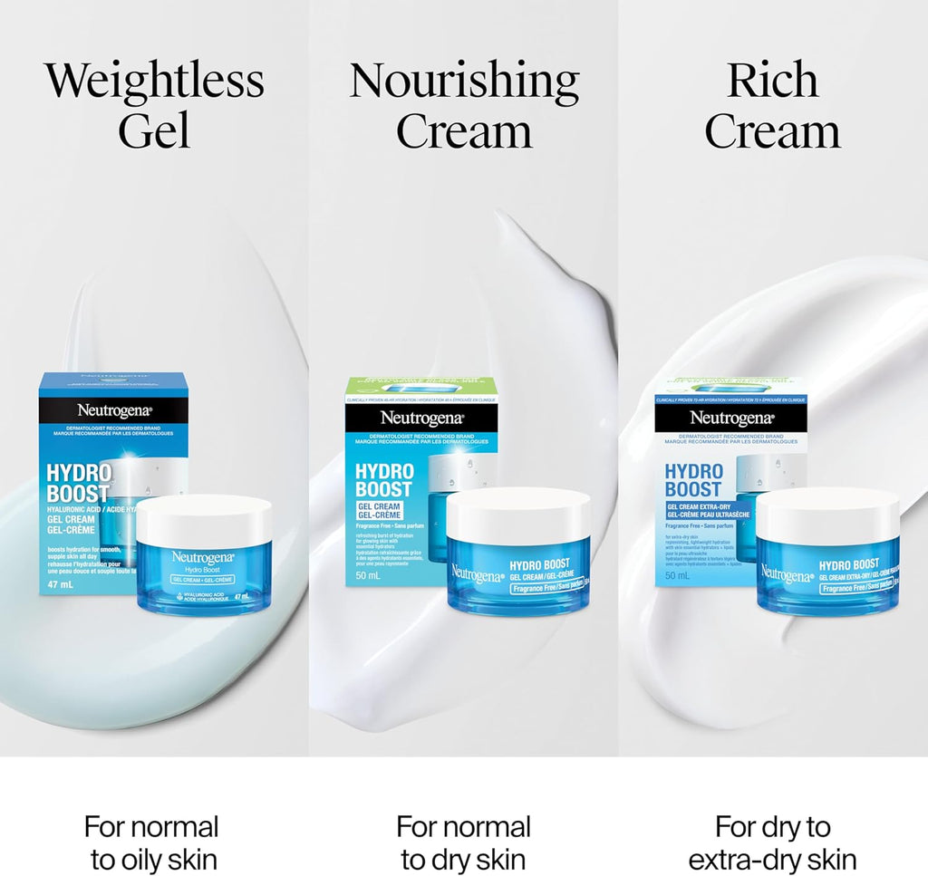Hydro Boost Gel Cream Face Moisturizer - Oil-Free Facial Cream with Hyaluronic Acid for Dry Skin - Lightweight, Non-Comedogenic Daily Hydrating Formula, 47Ml