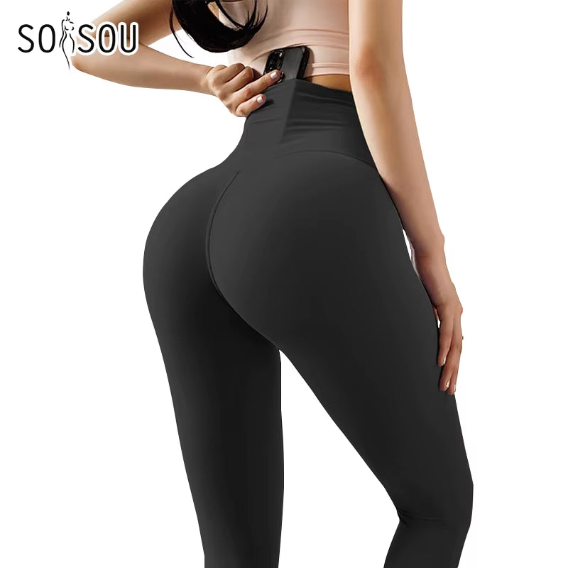 Nylon Tights Yoga Women'S Pants Leggings Gym Fitness No T Line High Waist Hidden Pocket Solid Color Sports Pants 42 Color