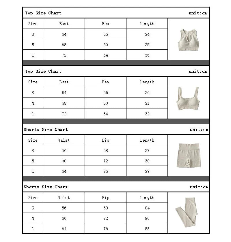 Women's Seamless Ribbed Sports Bra, Leggings & Shorts Set