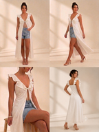The Aria Ruffle Open Front Maxi Dress – White Eyelet