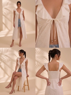 The Aria Ruffle Open Front Maxi Dress – White Eyelet