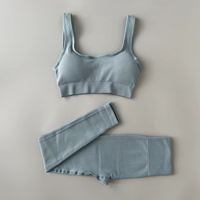 Seamless Yoga Set Ribbed Workout Outfits for Women 2/4 Piece Sport Bra High Waist Shorts Yoga Leggings Sets Fitness Gym Clothing