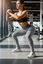 Women’s High Waist Yoga Leggings with Pockets | Grey Honeycomb Gym & Running Tights