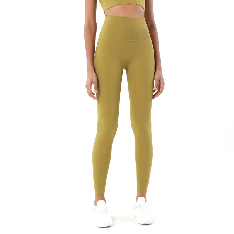 Nylon Tights Yoga Women'S Pants Leggings Gym Fitness No T Line High Waist Hidden Pocket Solid Color Sports Pants 42 Color