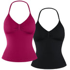 DENFY Impact Longline Strappy Top Fitness Gymwear Women Impact Longline Halter Tops Sportswear Workout Longline Tank Top Compression Gym