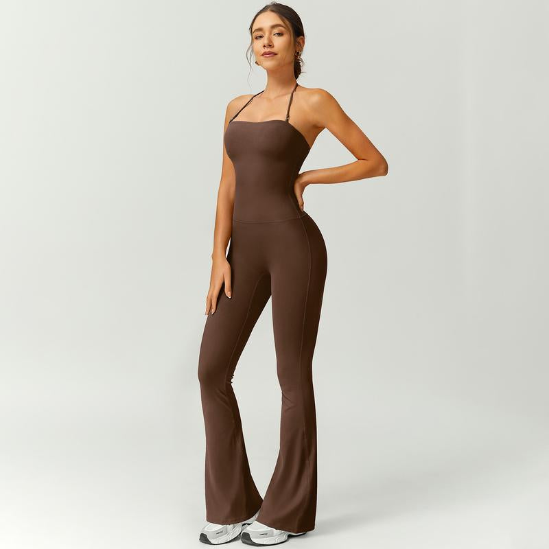 Timeoff Women'S Halter Neck Bodycon Flared Leg Jumpsuit – Stylish & Comfortable for Fitness & Fashion,Stylish & Comfortable Athleisure Outfit, Butt Lifting, High Waist Workout Gym Clothing Stretchable Activewear,Jumpsuit Women
