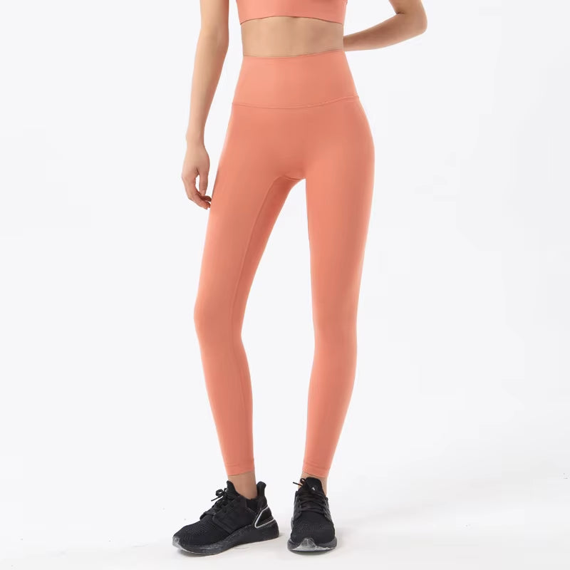 Nylon Tights Yoga Women'S Pants Leggings Gym Fitness No T Line High Waist Hidden Pocket Solid Color Sports Pants 42 Color