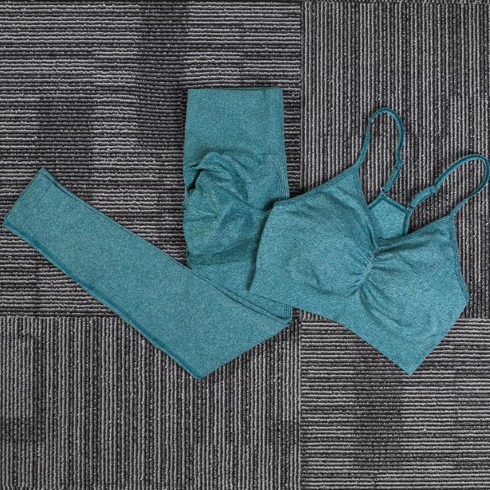 Seamless Yoga Sports Set Women Gym Fitness Two Piece Set Women Yoga High Waist Sport Push Hip Leggings Workout Clothes for Women