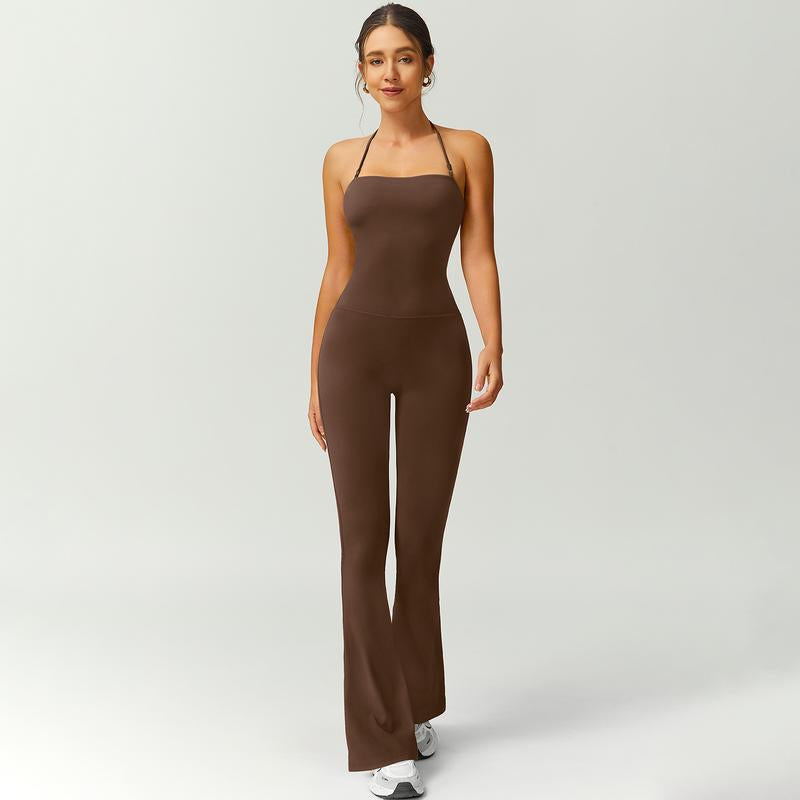 Timeoff Women'S Halter Neck Bodycon Flared Leg Jumpsuit – Stylish & Comfortable for Fitness & Fashion,Stylish & Comfortable Athleisure Outfit, Butt Lifting, High Waist Workout Gym Clothing Stretchable Activewear,Jumpsuit Women