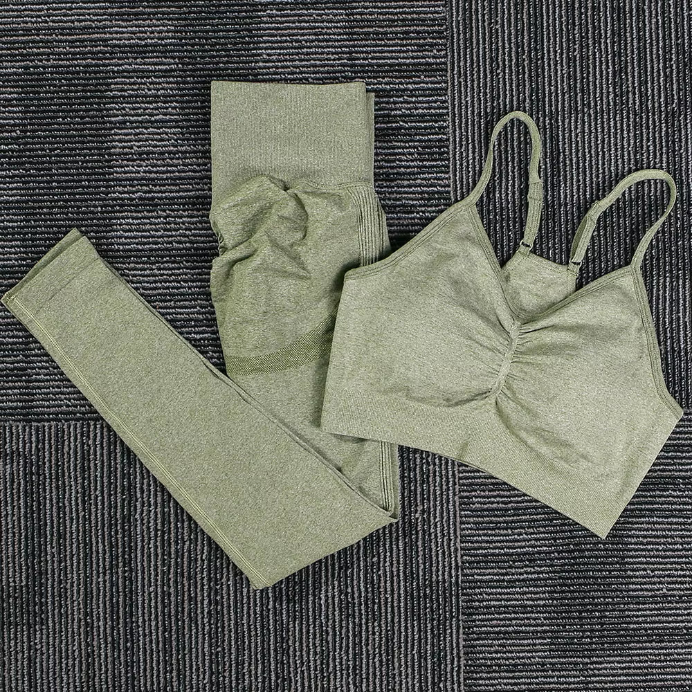 Seamless Yoga Sports Set Women Gym Fitness Two Piece Set Women Yoga High Waist Sport Push Hip Leggings Workout Clothes for Women